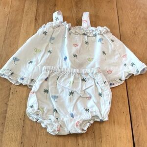 NWOT Janie and Jack White Baby Outfit with Colorful Print Linen blend